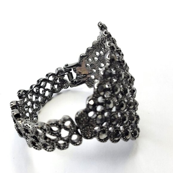 Gorgeous Hematite Rhinestone Wide Cuff Bracelet - Picture 2 of 14